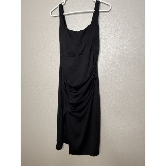 Halara Softlyzero Bodycon Midi Dress Size M Black High Neck Leg Slit Fitted New - Picture 2 of 15